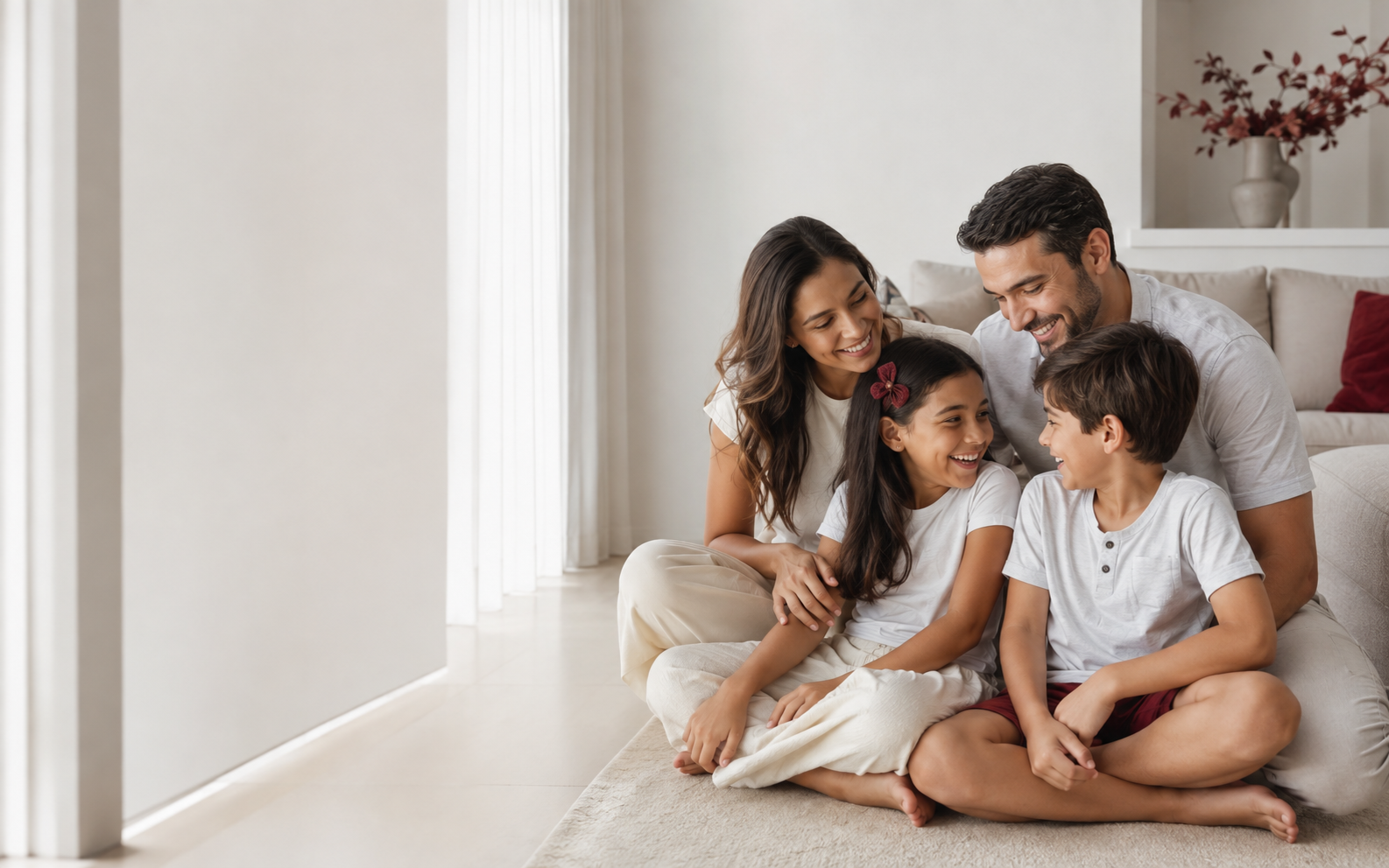 Família reunida em um momento de cuidado e bem-estar